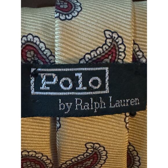 Polo By Ralph Lauren Tie Yellow Paisley Designer Tie Career Office VTG Job - Picture 4 of 5